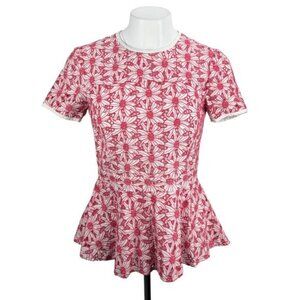MICHAEL Michael Kors Floral Eyelet Peplum Short Sleeve Blouse Top Sz 6